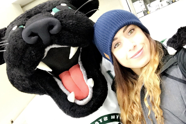 Breanna M. Barksdale ’17 with Pemi the Panther