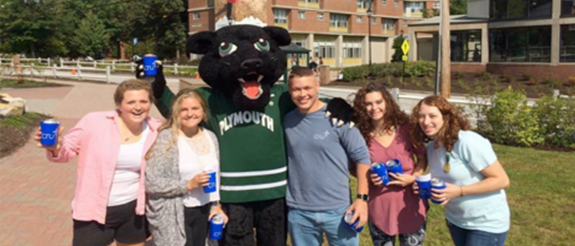 Group photo on campus with Pemi the panther