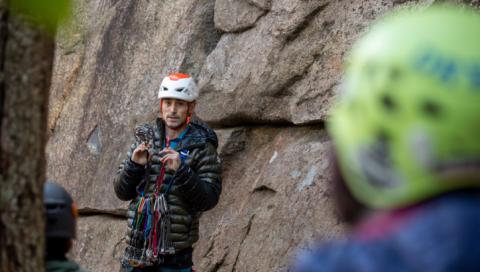 Student rock climbing