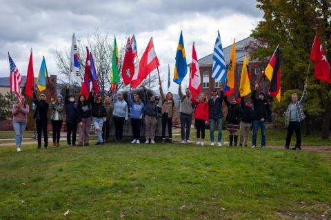 Plymouth Students celebrating International Flag Day