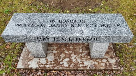 Granite bench in campus garden