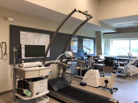 A classroom laboratory with exercise science equipment.