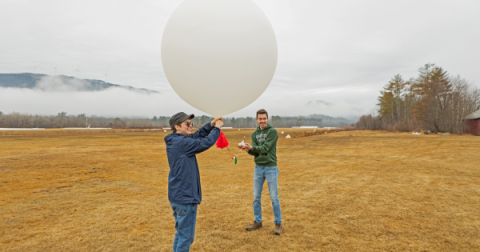 Students releasing a weather balloon for a NASA solar eclipse project