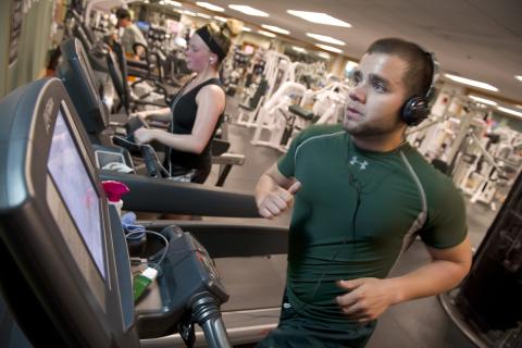 Students running on treadmills