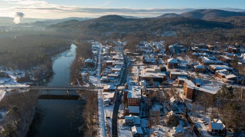 Aerial view of PSU campus in the winter